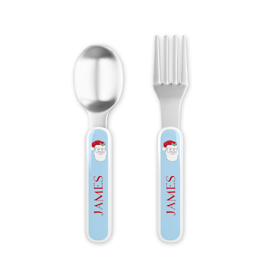 Jolly St. Nick Toddler Stainless Steel Fork and Spoon Set